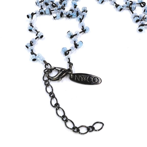 NWOT - NY & CO - Gunmetal Tone Wave Chain Light Blue Beaded 13” Choker Necklace - Picture 6 of 7